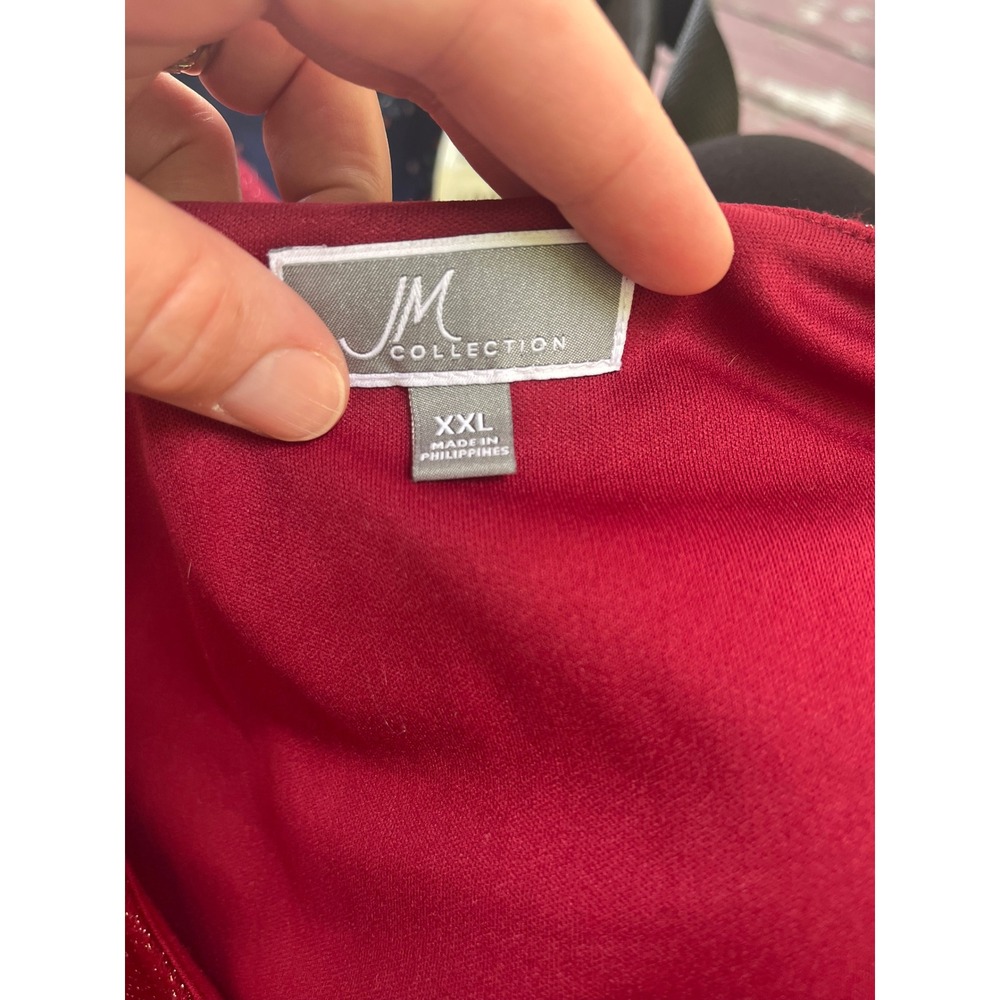 JM Collection Womens XXL Burgundy Metallic Shimmer 3/4 Sleeve Tunic Blouse Top - Picture 2 of 4